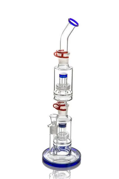 Build A Bong Heady Hookahs Glass Blue Big Double Matrix Percolator Glass Water Pipe Removable Clips 14 Inches and 18mm Joint