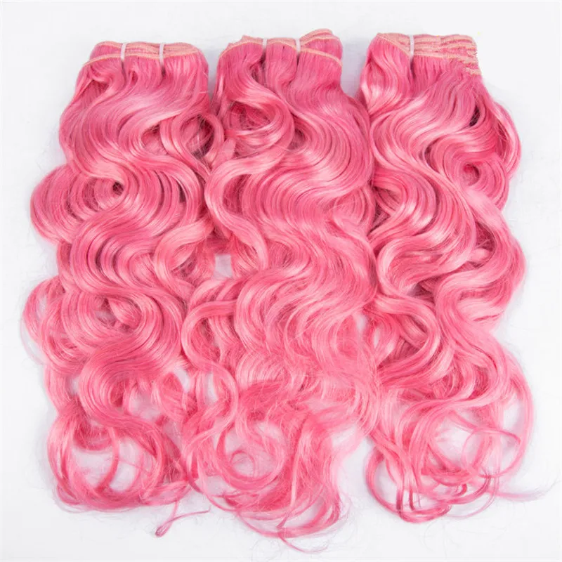 Pink Virgin Peruvian Wet and Wavy Human Hair Bundles Deals 3Pcs Water Wave Colored Pink Virgin Human Hair Wet Wavy Weaves Extensions