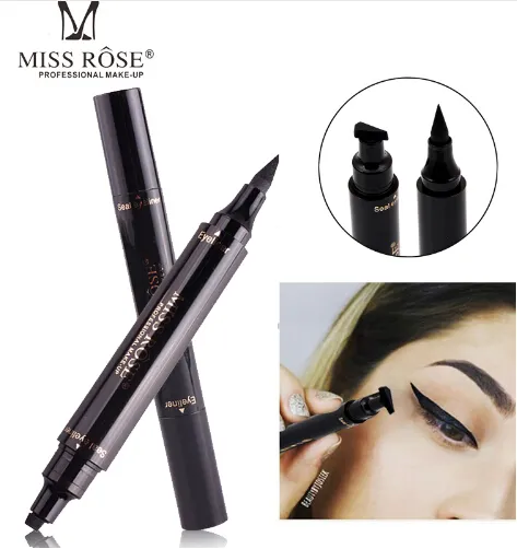 Nouveau crayon de maquillage liquide Miss Rose EyeLiner imperméable noir crayon de timbres de maquillage à Double extrémité