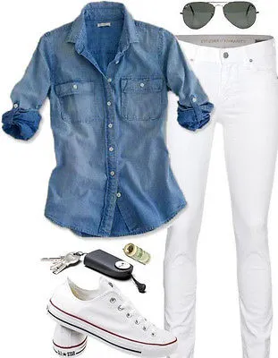 Outfit Con Camisa De Mezclilla Para Mujer Jeans Para Camisa Tipo