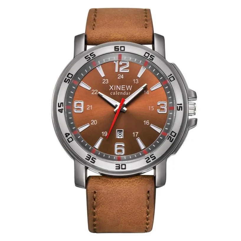 Toppmärken Män Mode Sport Datum Display Läder Rostfritt Stål Enkel design Analog Quartz Armbandsur Klocka XFCS