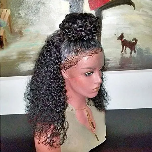 360 Lace Frontal Wig Pre-Plucked virgin hair 360 Lace Front Human Hair Wig Curly Hair Wig for Black Women 12inch 180% densit