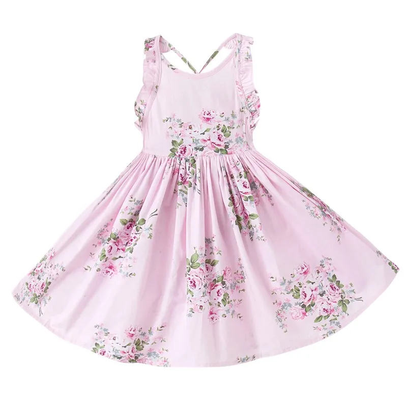 Ropa para niña, vestido para bebé, vestido para niña, marca de verano, estilo playero, estampado Floral, fiesta, vestidos sin espalda para niña, niño pequeño Vintage de 1 a 11 años