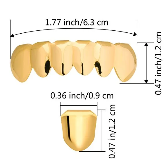 Хип-хоп позолоченный набор грилей для рта, 2 шт., одинарный верх, 6 зубов, нижний гриль, набор Whole286h9923465
