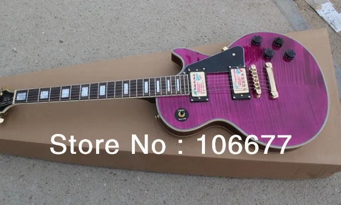 Gratis frakt Tiger Flammad Maple Top G Les Custom Purple Electric Guitar Violet Paul Golden Hardware