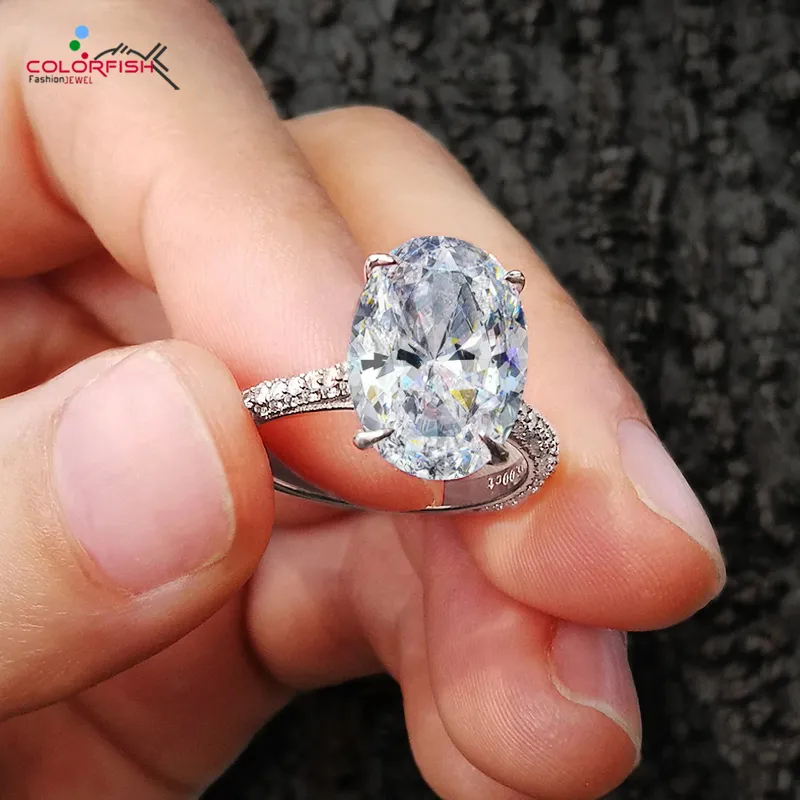 COLORFISH Luxo 5 Quilates Oval Cut Solitaire Anel de Noivado de Prata Esterlina 925 Anéis Para As Mulheres Grandes Pedra Do Casamento Feminino Bandas S18101607