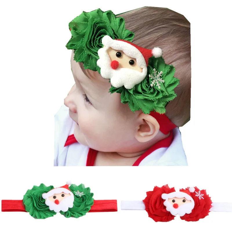 Ny julsträcka baby flicka huvudband hår tillbehör nyfödda tjejer hårband Santa Claus julgran blomma huvudbonader julklapp