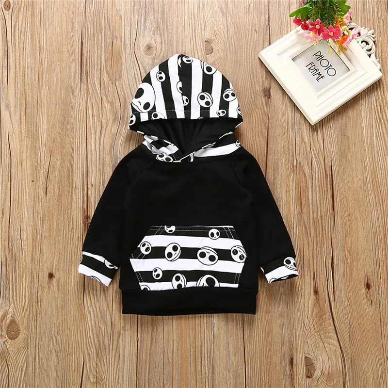 Vestiti del neonato Halloween Bambino del bambino Abbigliamento ragazzi Top Felpa con cappuccio Pantaloni a righe con teschio 2 pezzi Ragazzi Abiti Set Autunno Bambini Abbigliamento bambini 0-24M