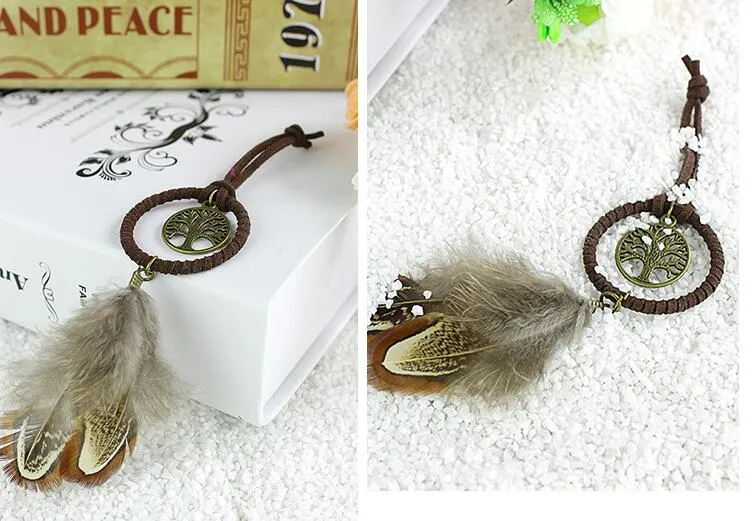 DHL Mini Dreamcatcher Life Tree Enchanted Forest Handmade Dream Catcher Net with Feather Decoration Sac Car Keychain Pendant Ornam5530724
