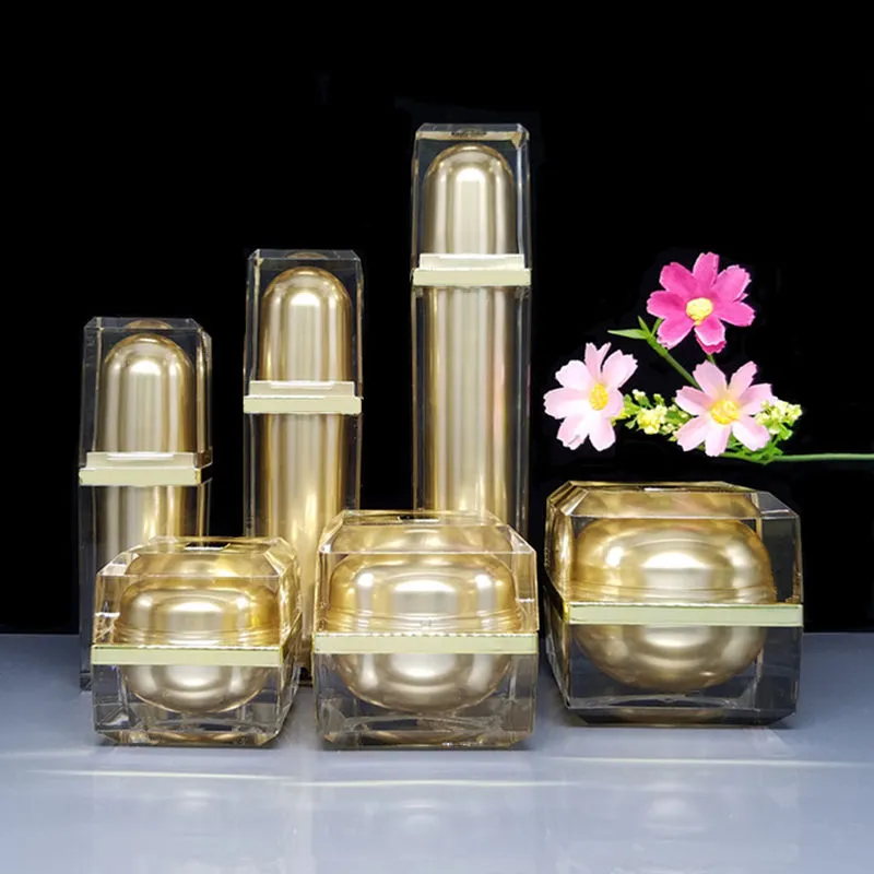 15/30/50g 20ml 40ml 60ml Acrylic Cream Jar Gold Cap Empty Cosmetic Bottle Container Jar Square Lotion Pump Bottle F20173579