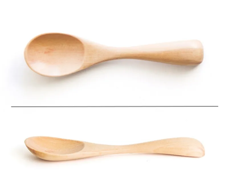 100 sztuk / partia 12.5 * 2.5 cm Naturalny Drewniany Łyżka Scoop Wood Tea Honey Coffee Condiment Condiment Salt Sugar łyżki