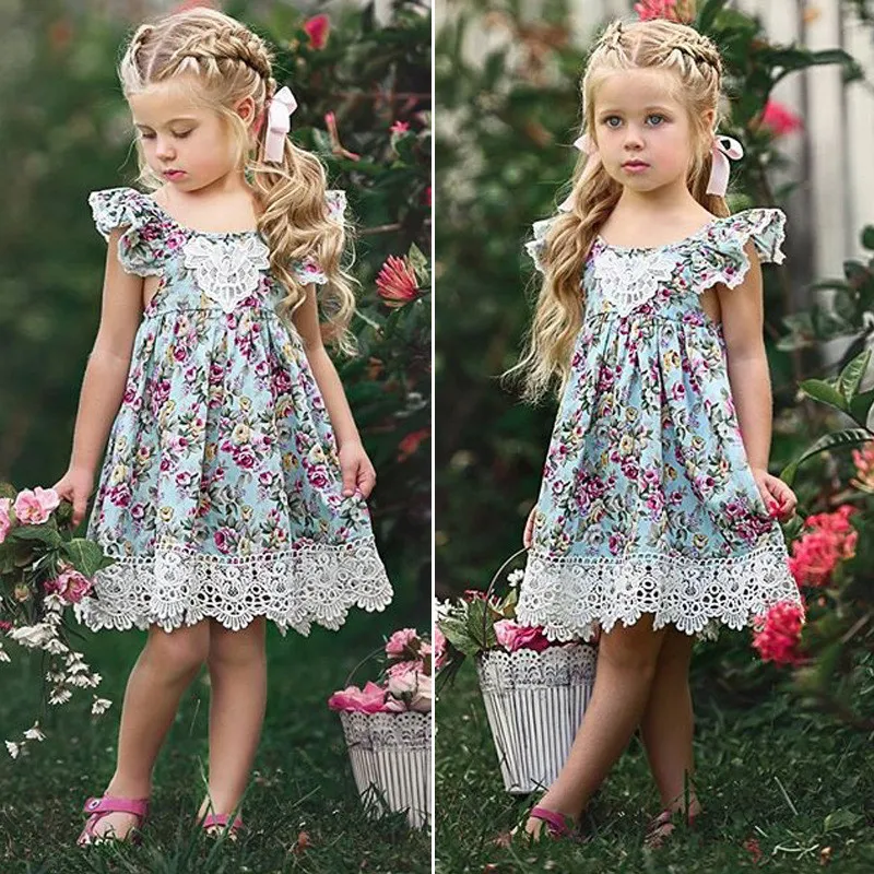 Boutique Mädchen Kleider Blumen Spitzenkleid Prinzessin Kinder Baby Mädchen Ärmelloses Kleid Floral Rückenfreies Partykleid Kinder Mädchen Sommer Sommerkleid