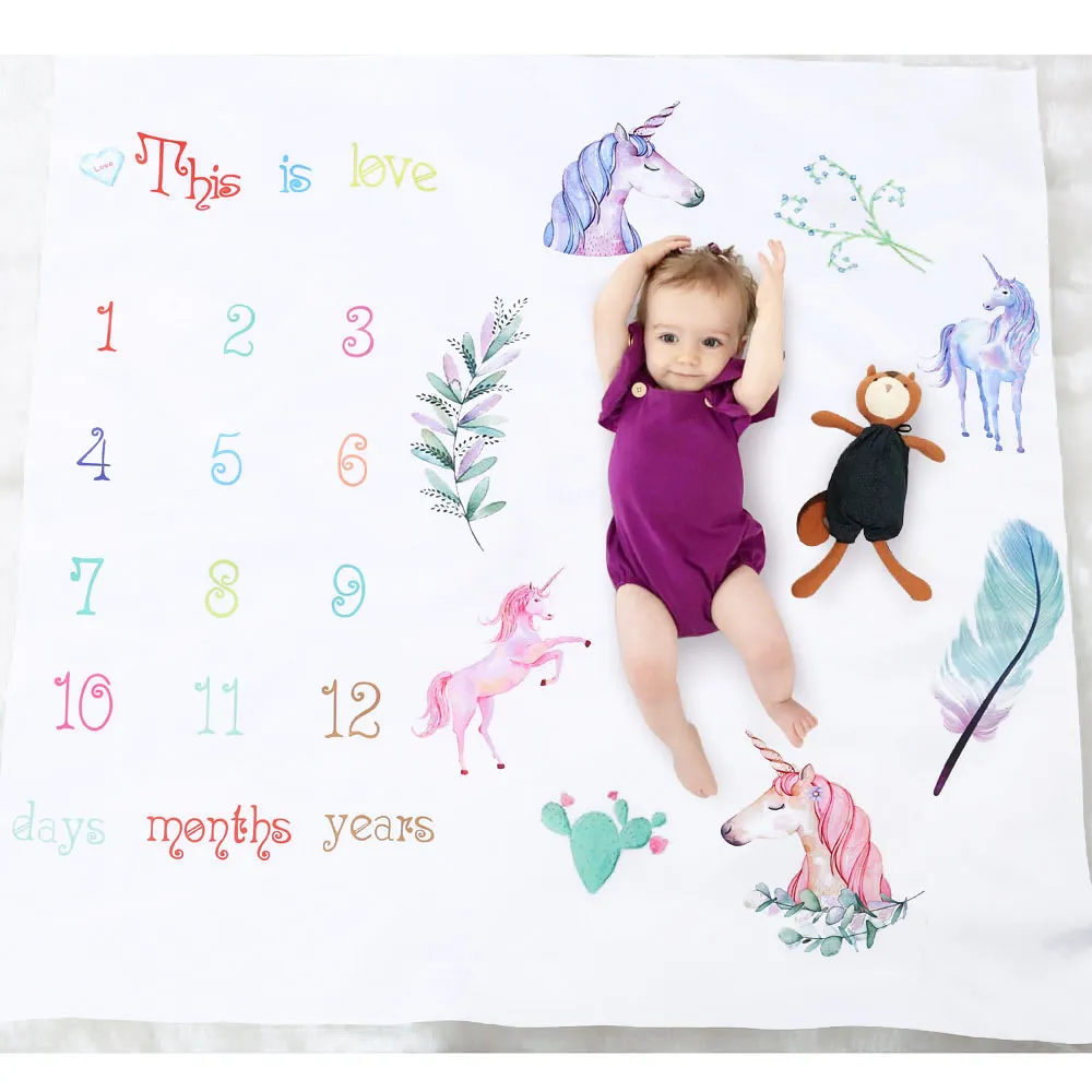 ユニコーンの赤ちゃんの毛布の新生児のスワッドルキッズ花写真小道具幼児の手紙印刷写真背景包装タオルLD50