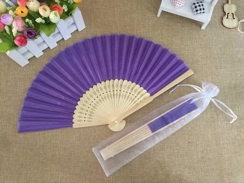 Wholesale White Elegant Folding Silk Hand Fan with Organza Gift bag Wedding & Party Favors Gift