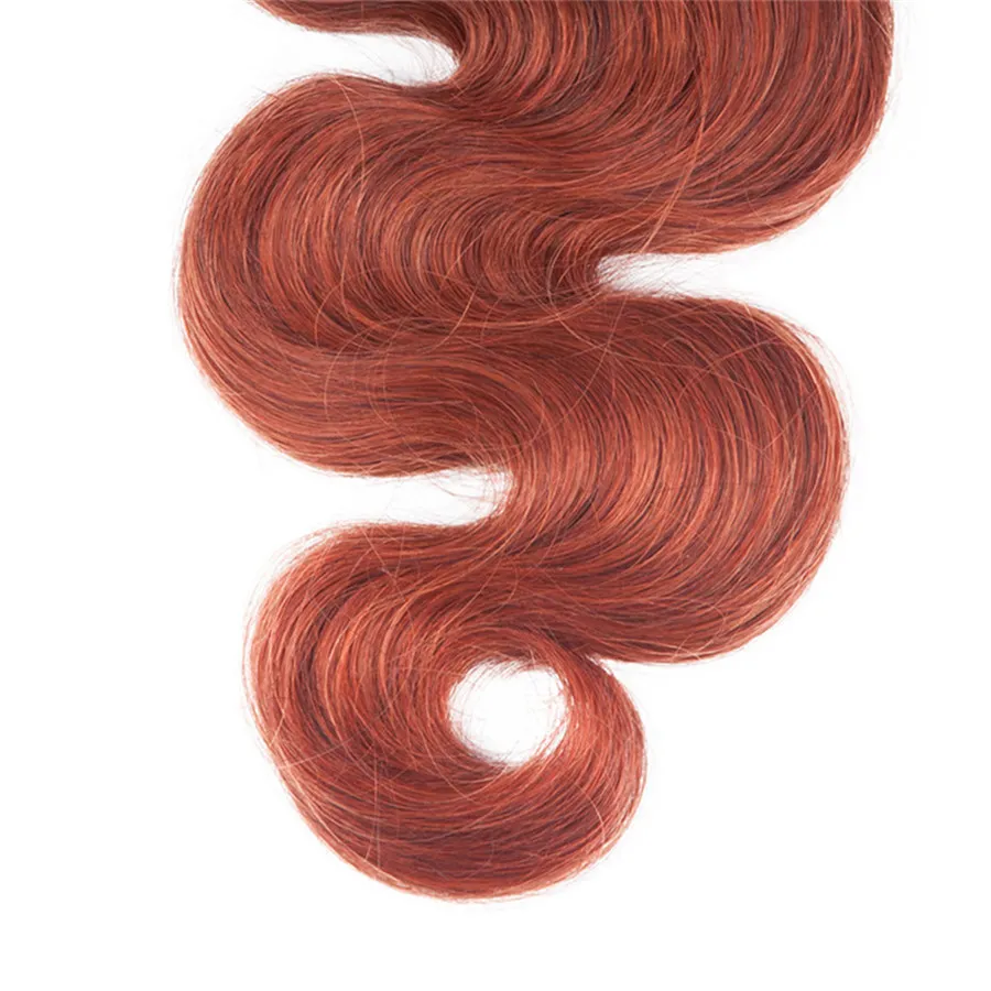 Mörk Auburn Lace Closure med buntar Kroppsvåg Brasilianska Virgin Hårbuntar 3st med 4 * 4 Topplåsning Färg 33 # Mörkbrunt hårväft