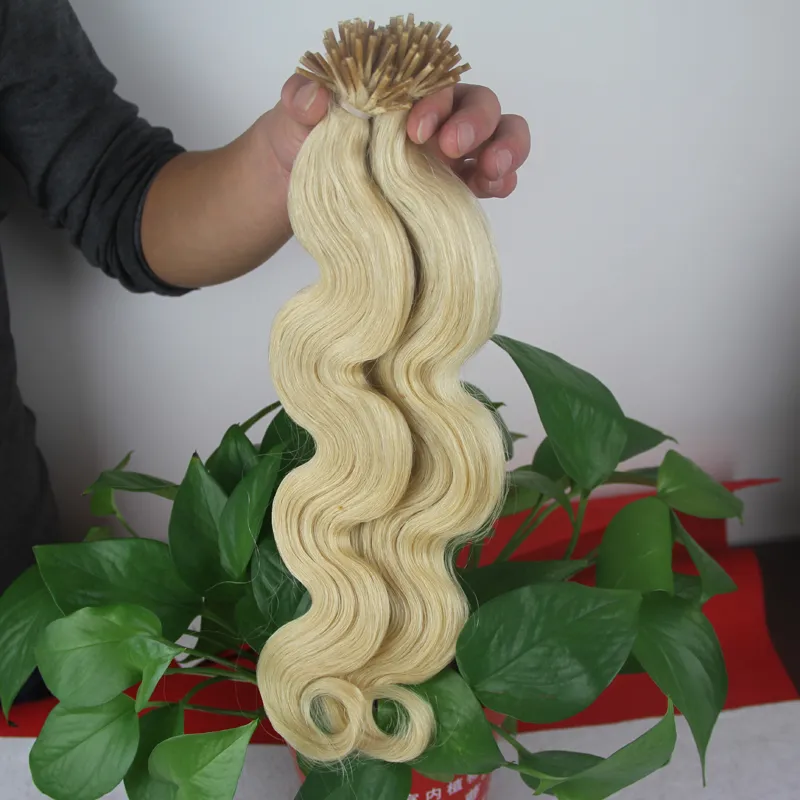 613 cheveux vierges blonds 100 g100 s Fusion pré-collée i-tip Extensions de cheveux cheveux de vague de corps