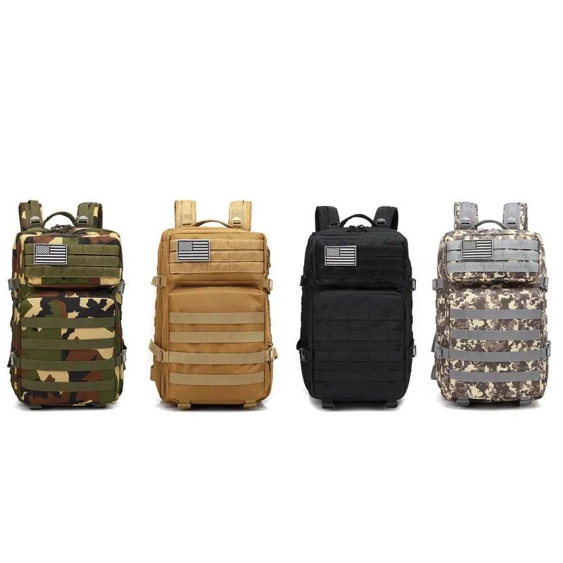 야외 활동 양쪽 어깨 Tactical Gear Backpack 대용량 남성 여성 방수 옥스포드 사냥 야영 복 목적 가방 65lp bb