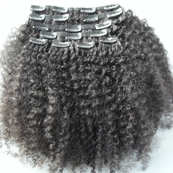 Brésilienne Vierge Humaine Remy Kinky Bouclés Cheveux Clip Clip Dans Les Extensions De Cheveux Humains Non Transformés Naturel Noir Couleur 9 Petits Pièces Un Ensemble