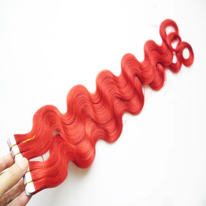 RED Tape Hair Extensions 12" 14" 16" 18" 20" 22" 24" 26" PU Skin Weft 100g Body Wave Tape In Human Hair Extensions Double Drawn