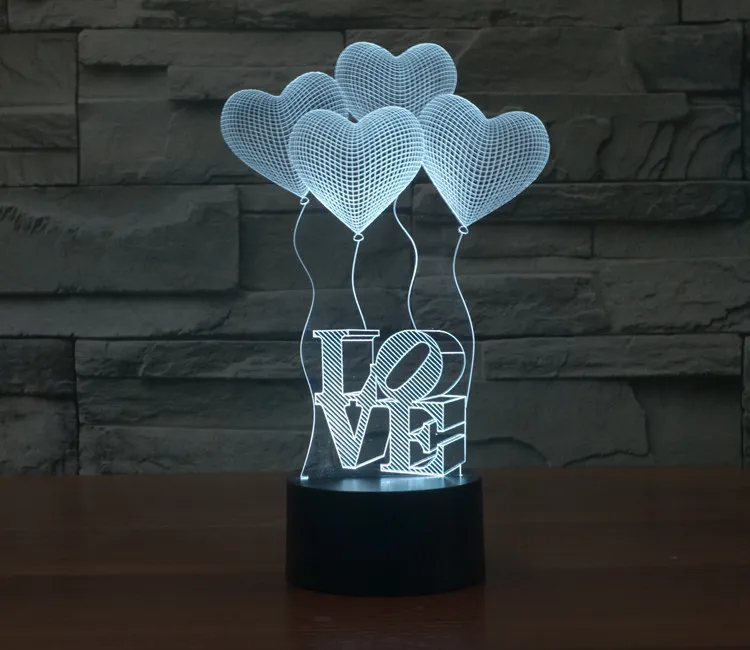 أضواء ستيريو بصرية أضواء عيد الحب LOVE 3D مصباح مكتبي قابل للتعديل باللمس ليلة