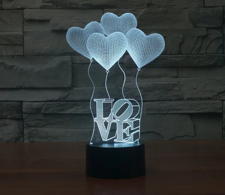 Visual Stereo Lights Valentine's Day LOVE 3D Lights Colorful touch-adjustable desk lamp Night