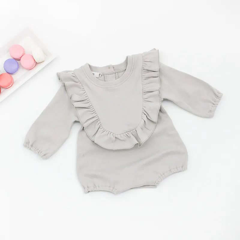 Mignon bébé fille barboteuse lâche coton gris à manches longues volants combinaison bébé vêtements nouveau-né barboteuses bébé Onesies Costume infantile enfants vêtements