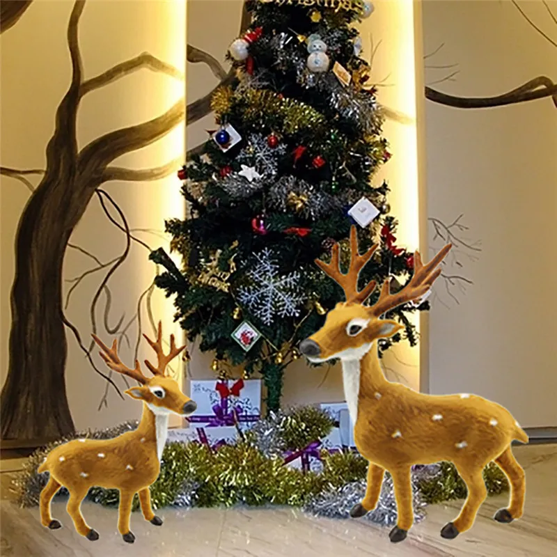 Encantadora simulación Reno Adornos de Navidad Felpa de plástico Lindo Deer niños Juguete árbol de Navidad Decoraciones para el hogar 