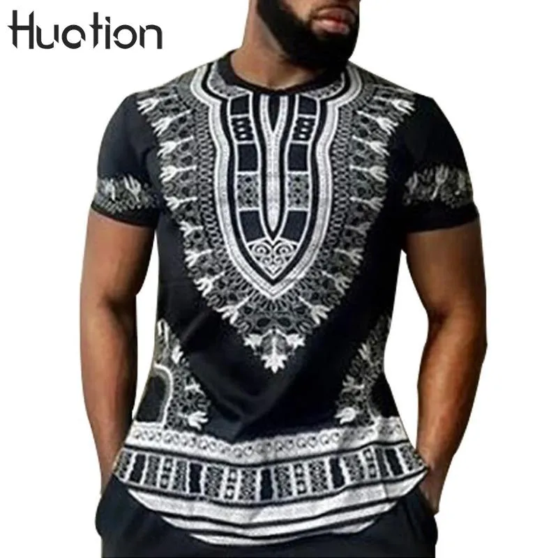 T-shirt Dashiki in cotone stampato tradizionale africano di design di moda per t-shirt da uomo hippie tribale unisex con scollo a V etnico