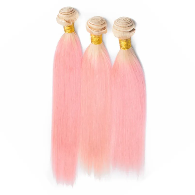 Blonde and Pink Ombre Brazilian Virgin Human Hair Weave Bundles Silky Straight #613/Pink 2Tone Ombre Human Hair Wefts Extensions