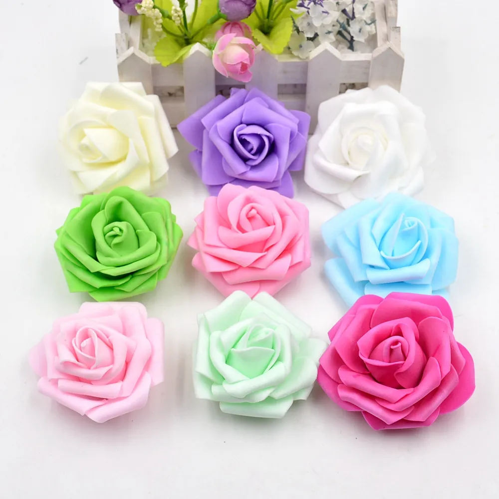 100 stks 7 cm kunstmatige bloem hoge kwaliteit schuim rose handgemaakte bloem bruiloft decoratie diy klembord bladerde