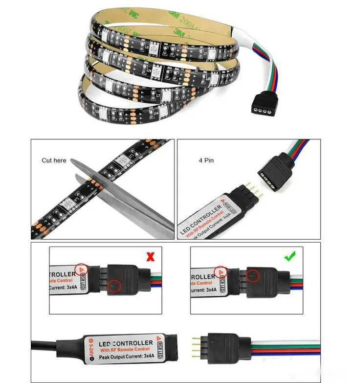 DIY 5050 RGB LED Strip Waterdichte DC 5V USB LED-lichtstrips Flexibele tape 1M 2M 3M 4M 5M Remote toevoegen voor TV Achtergrond