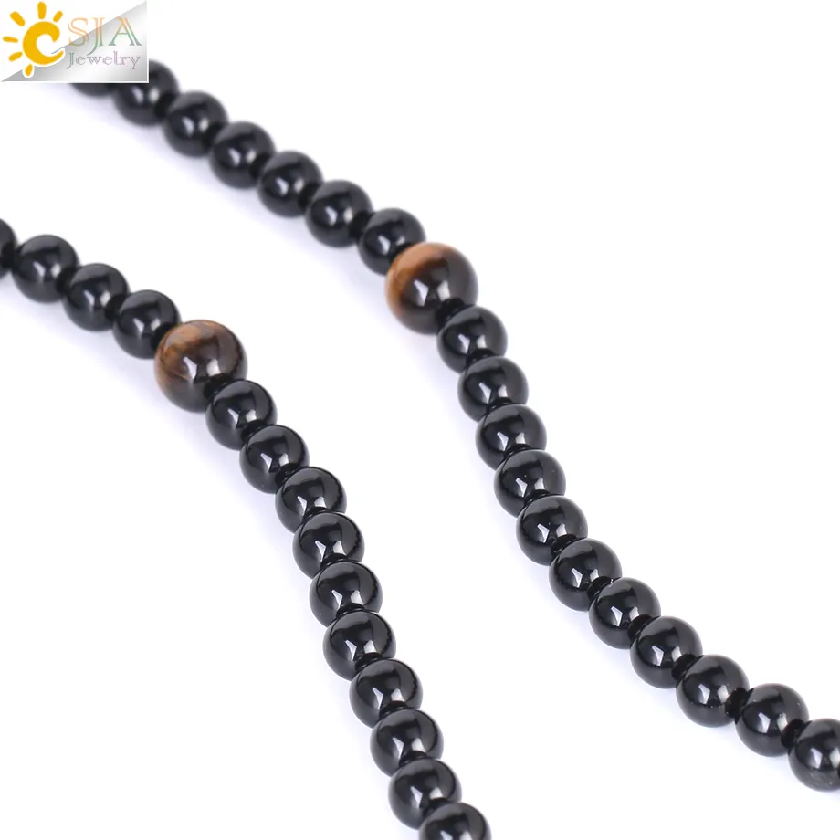 CSJA Obsidian Bracelet Long Black 6mm Ronde natuursteen Meerlagige Boeddha kralen armbanden Chinese knoop Reiki gebed sieraden elas2237823