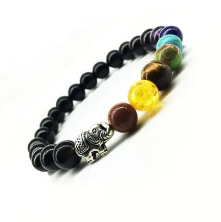 Nouveau Naturel Noir Pierre De Lave Charme Bracelets 7 Reiki Chakra Guérison Équilibre Perles Bracelet pour Hommes Femmes Stretch Yoga Bijoux