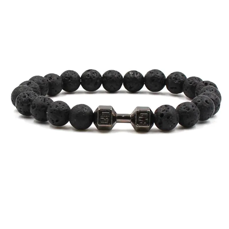 Nieuwe 8mm Lava Rock Dumbbell Frosted Armbanden Goud Zilver Zwart Bangles voor Dames Mannen Gift