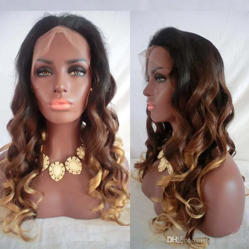 Perruques de cheveux humains pleine dentelle super ondulés pour femmes noires cheveux brésiliens trois tons # 1b/4/27 couleur ombre perruque avant en dentelle