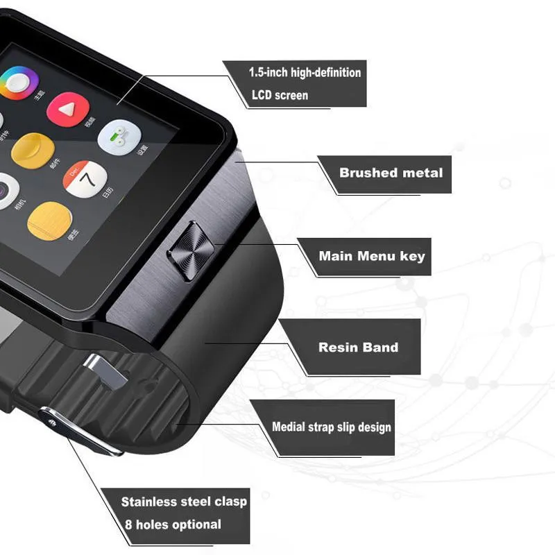 DZ09 Bluetooth Smart Watch Phone Mate GSM SIM For Android iPhone Samsung Huawei Cell phone 1.56 inch Free best sell