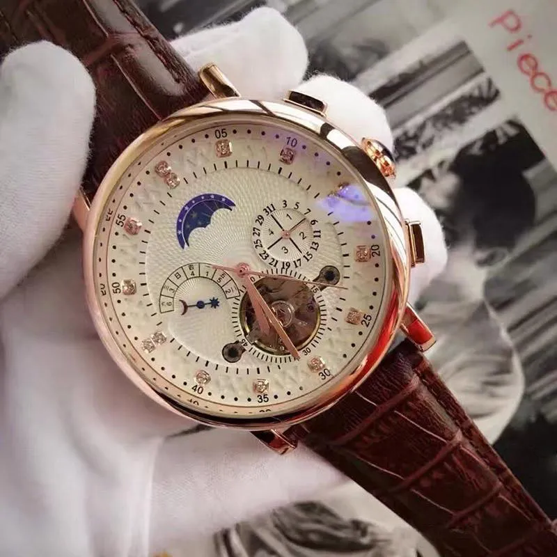 Top marca suíça relógio de luxo movimento automático auto-vento relógios moonphase relógio de couro real tourbillon cavalheiro negócios watch237b