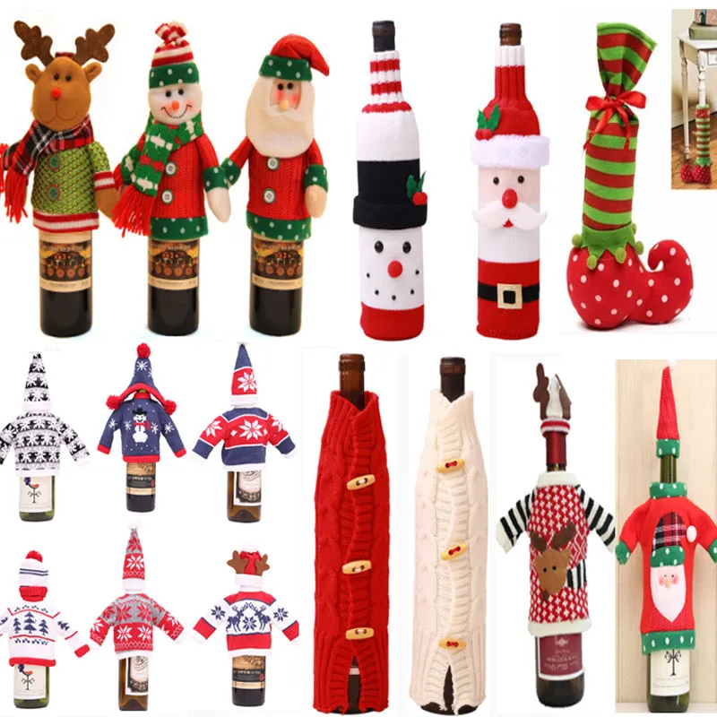 Juldekoration Santa Claus Wine Bottle Cover Gift Reindeer Snowflake Bottle Hold Bag Väska Snowman Xmas Dekor Heminredning WX9-841