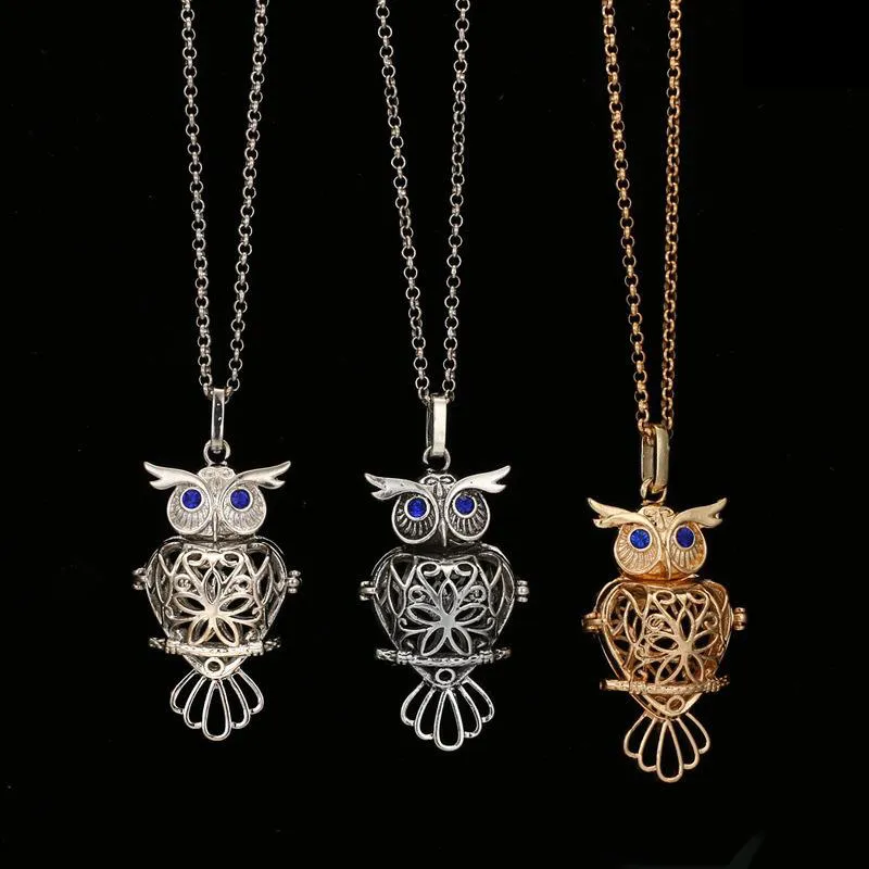 Big Owl Pearl Tillbehör Disffuser Delfiner Halsband Locket Essential Oljediffusor Halsband Holla ut Locket Cage Hängsmycke Halsband