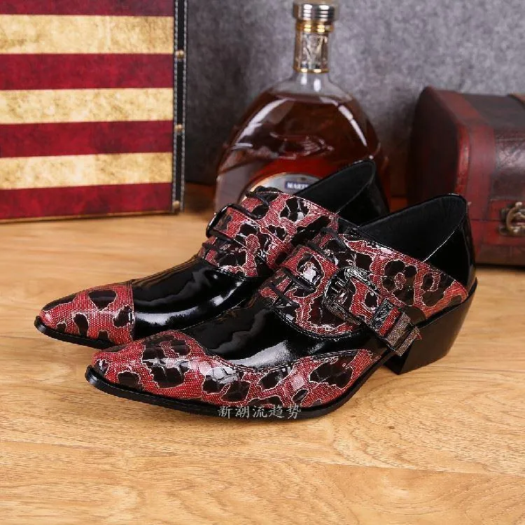 2018 man leather dress shoes Height Increased point toe man's shoes leopard man boots fashion stage Shoes Man, EU38-46!