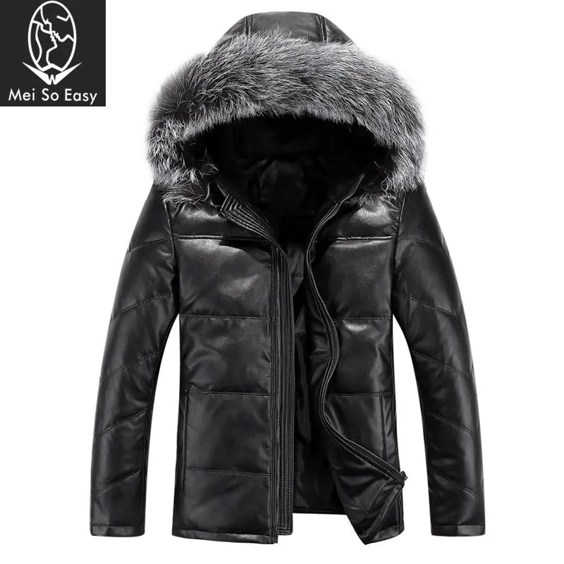 Großhandel - Neuankömmling Winter warmer Leder-Daunenmantel Herrenjacke Oberbekleidung Mode lässig hohe Qualität plus Größe M L XL 2XL 3XL 4XL