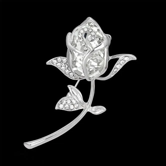 Amazing Big Glass Stone Gold Plated Alloy Stunning Crystals Rose Brooch Elegant Women Jewelry Broach Pins