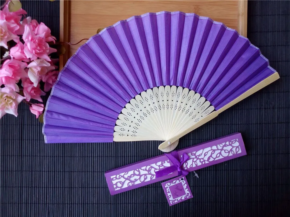 Personalized Wedding Favors and Gifts for Guest Silk Fan Cloth Wedding Decoration Hand Folding Fans With Gift Box WX9-790