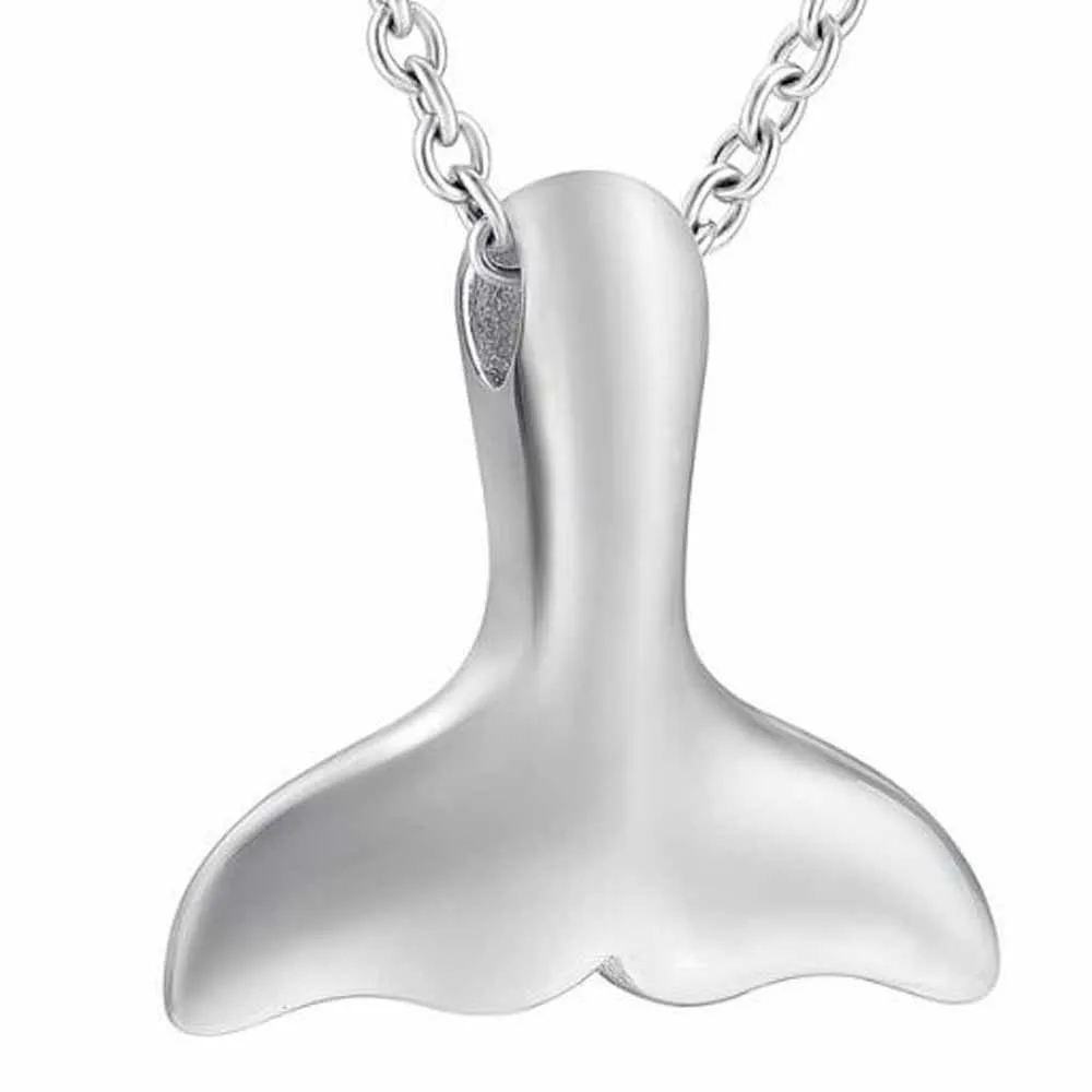 Whale tail Shape Memorial Jewelry Cremation Pendant Stainless Steel Urn Necklace Sliver Tone Locket for Love