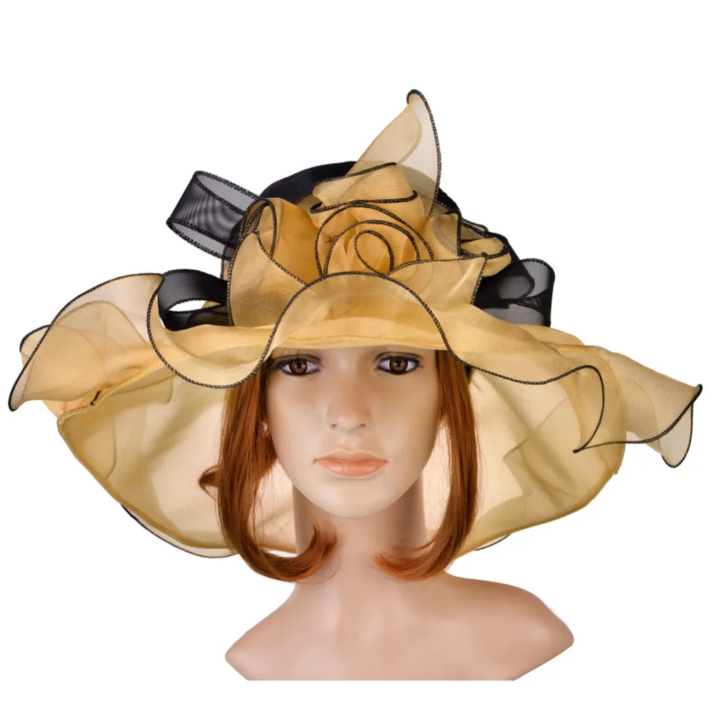 Wide Brim Summer Hat Womens Organza Floral Ruffle Beach Sun  display picture 2