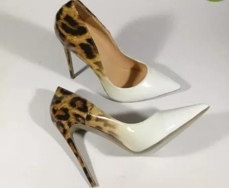 Genuine Patent Leather White Leopard Women wedding shoes ultra thin Red Bottom high heels pumps size 35-44 No Box