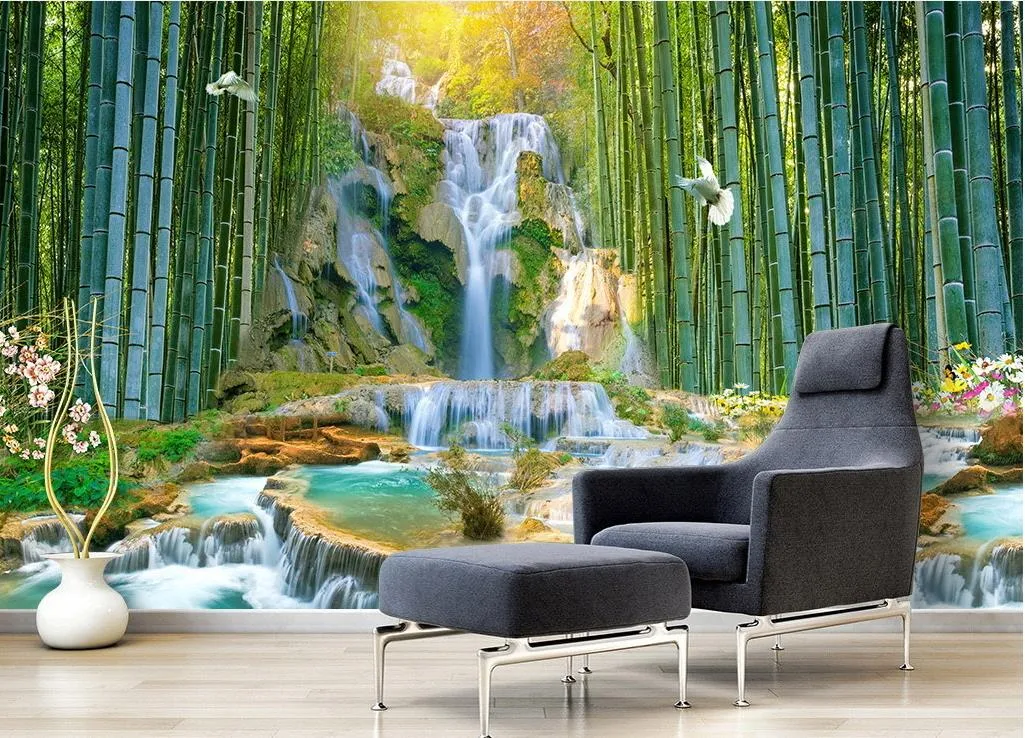 Photo Wallpaper Waterfall 3D Including Paste Wall Mural Jungle River Forest Bamboo Tropical Nature Asia Thailand 430cmx300cm(169.3x118.1inch - View #3