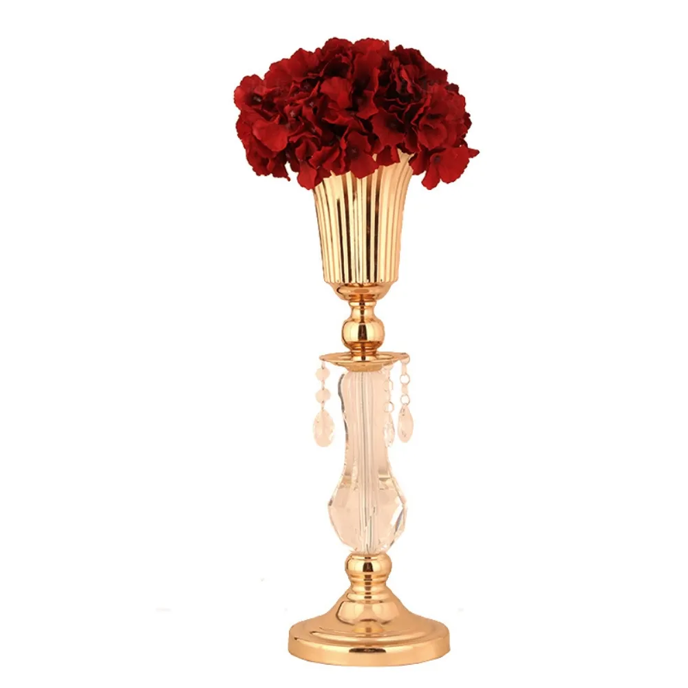 Gouden tafel vazen ​​metalen bloem weg hoofd kristal bruiloft tafel middelpunt bloemen vaas voor huwelijk home decor