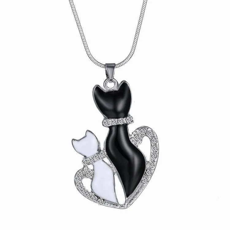 الماس زوجين القط القلائد المينا سلسلة قلادة الأزياء والمجوهرات للنساء 162622