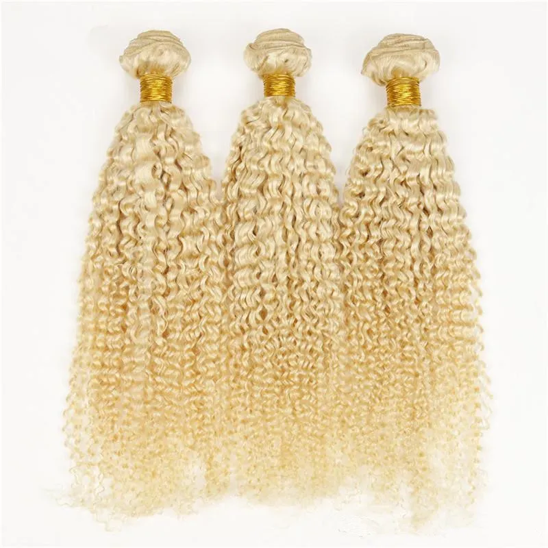 Tissage de cheveux humains crépus bouclés blonds, Extensions de cheveux humains Afro crépus bouclés 613 # blond platine, offres en lots de 3